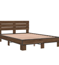Bettgestell Braun Eichen-Optik 135x190 cm Holzwerkstoff Metall