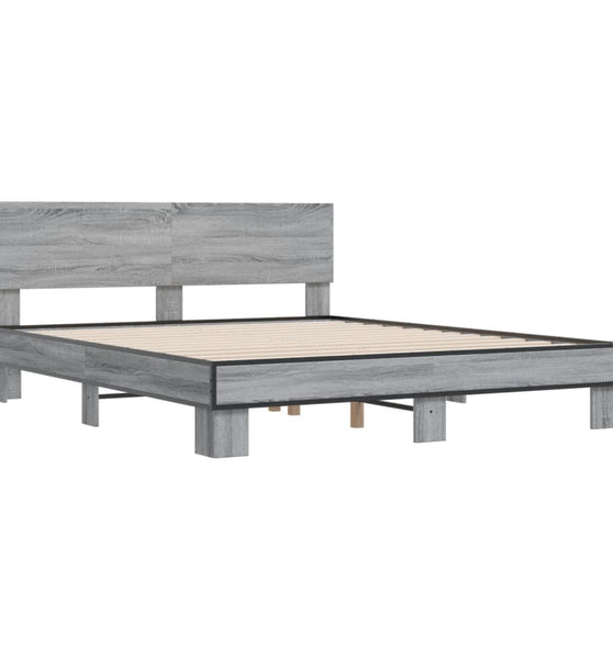 Bettgestell Grau Sonoma 160x200 cm Holzwerkstoff und Metall