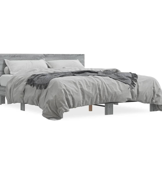 Bettgestell Grau Sonoma 160x200 cm Holzwerkstoff und Metall