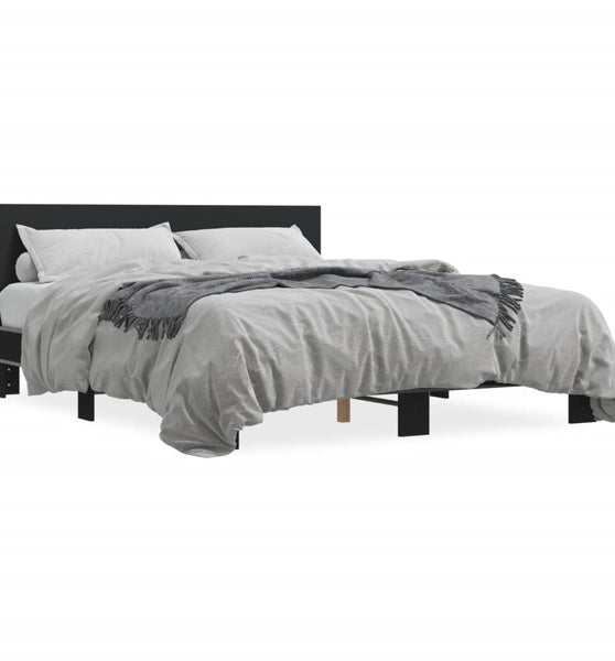 Bettgestell Schwarz 150x200 cm Holzwerkstoff und Metall