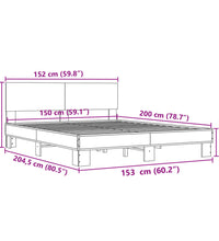 Bettgestell Grau Sonoma 150x200 cm Holzwerkstoff und Metall