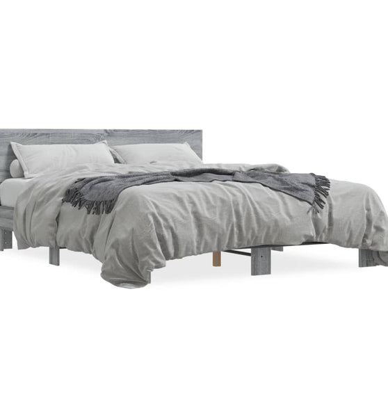 Bettgestell Grau Sonoma 150x200 cm Holzwerkstoff und Metall
