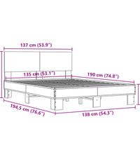 Bettgestell Räuchereiche 135x190 cm Holzwerkstoff und Metall