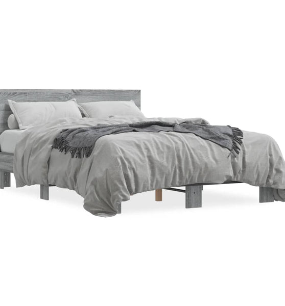 Bettgestell Grau Sonoma 135x190 cm Holzwerkstoff und Metall