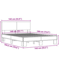 Bettgestell Grau Sonoma 140x190 cm Holzwerkstoff und Metall