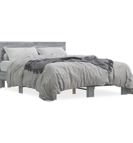Bettgestell Grau Sonoma 140x190 cm Holzwerkstoff und Metall