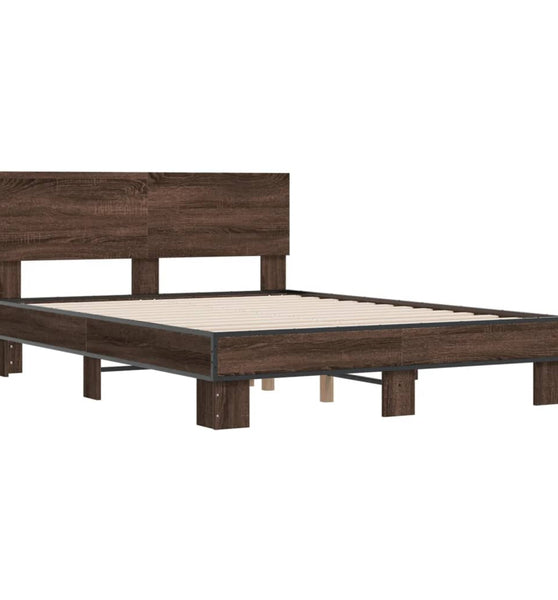 Bettgestell Braun Eichen-Optik 140x190 cm Holzwerkstoff Metall