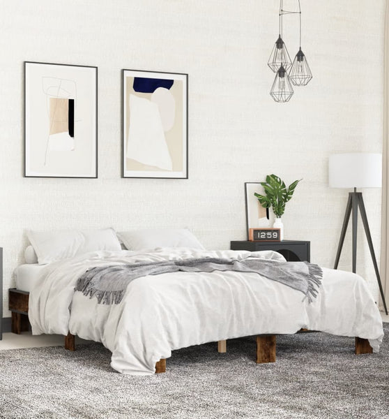 Bettgestell Räuchereiche 150x200 cm Holzwerkstoff und Metall