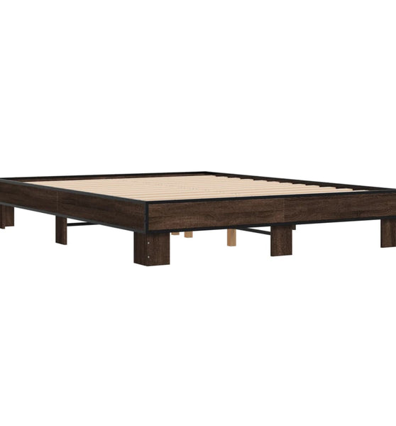 Bettgestell Braun Eichen-Optik 150x200 cm Holzwerkstoff Metall