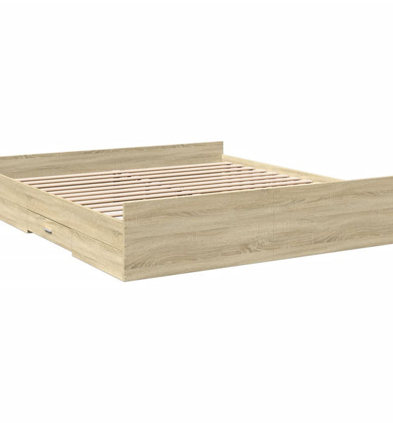 Bettgestell mit Schubladen Sonoma-Eiche 200x200cm Holzwerkstoff