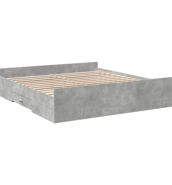 Bettgestell mit Schubladen Betongrau 200x200 cm Holzwerkstoff