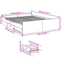 Bettgestell mit Schubladen Räuchereiche 150x200cm Holzwerkstoff