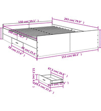 Bettgestell mit Schubladen Grau Sonoma 150x200 cm Holzwerkstoff
