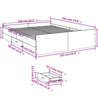 Bettgestell mit Schubladen Sonoma-Eiche 140x200cm Holzwerkstoff