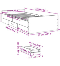 Bettgestell mit Schubladen Grau Sonoma 90x190 cm Holzwerkstoff
