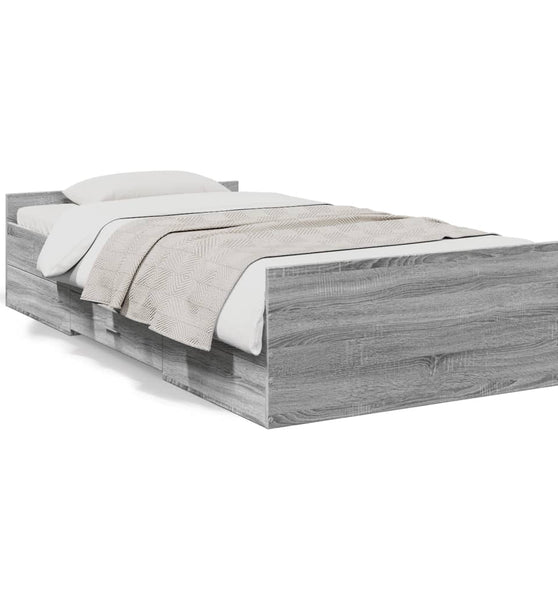 Bettgestell mit Schubladen Grau Sonoma 90x190 cm Holzwerkstoff