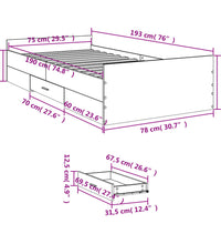 Bettgestell mit Schubladen Betongrau 75x190 cm Holzwerkstoff