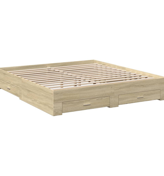 Bettgestell mit Schubladen Sonoma-Eiche 200x200cm Holzwerkstoff