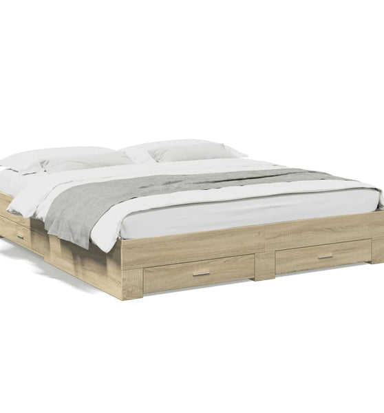 Bettgestell mit Schubladen Sonoma-Eiche 200x200cm Holzwerkstoff