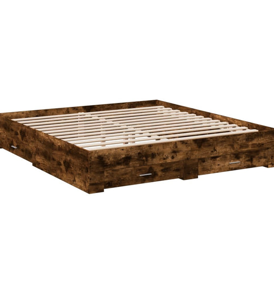 Bettgestell mit Schubladen Räuchereiche 200x200cm Holzwerkstoff