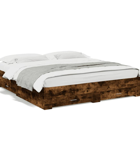Bettgestell mit Schubladen Räuchereiche 200x200cm Holzwerkstoff