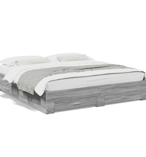 Bettgestell mit Schubladen Grau Sonoma 200x200cm Holzwerkstoff