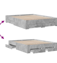 Bettgestell mit Schubladen Betongrau 150x200 cm Holzwerkstoff