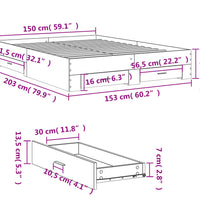 Bettgestell mit Schubladen Grau Sonoma 150x200 cm Holzwerkstoff