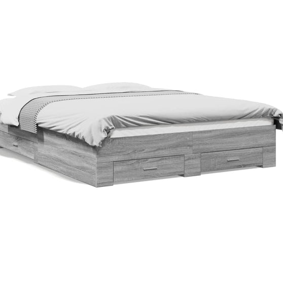 Bettgestell mit Schubladen Grau Sonoma 150x200 cm Holzwerkstoff