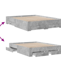 Bettgestell mit Schubladen Betongrau 140x200 cm Holzwerkstoff