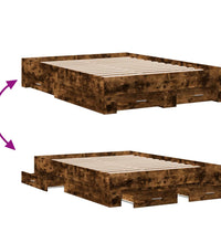 Bettgestell mit Schubladen Räuchereiche 140x190cm Holzwerkstoff