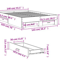 Bettgestell mit Schubladen Grau Sonoma 140x190 cm Holzwerkstoff