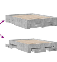 Bettgestell mit Schubladen Betongrau 135x190 cm Holzwerkstoff