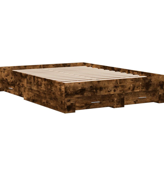 Bettgestell mit Schubladen Räuchereiche 135x190cm Holzwerkstoff