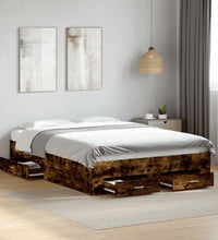 Bettgestell mit Schubladen Räuchereiche 135x190cm Holzwerkstoff