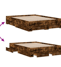 Bettgestell mit Schubladen Räuchereiche 135x190cm Holzwerkstoff
