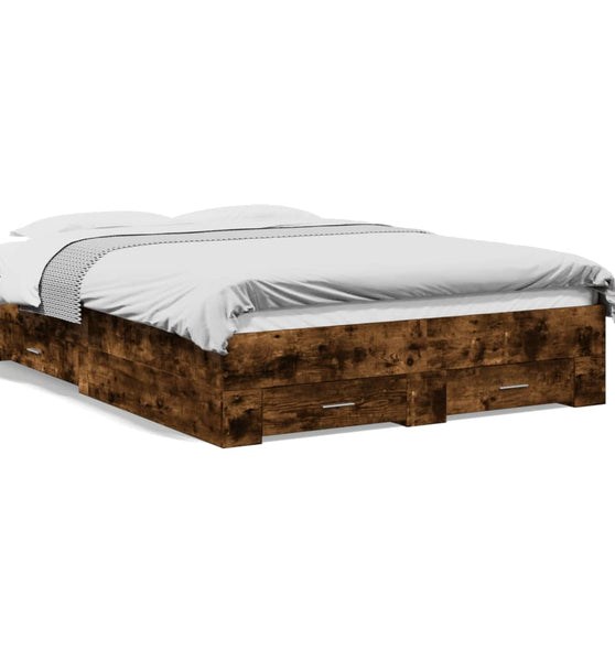 Bettgestell mit Schubladen Räuchereiche 135x190cm Holzwerkstoff