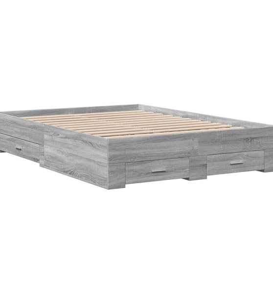 Bettgestell mit Schubladen Grau Sonoma 135x190 cm Holzwerkstoff