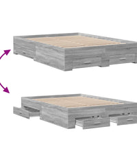 Bettgestell mit Schubladen Grau Sonoma 135x190 cm Holzwerkstoff