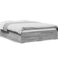 Bettgestell mit Schubladen Grau Sonoma 135x190 cm Holzwerkstoff