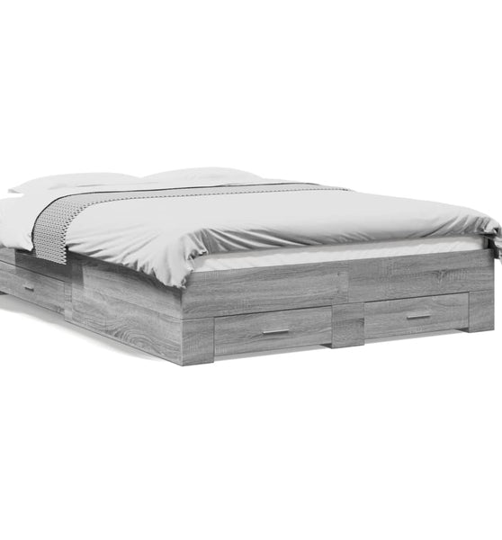 Bettgestell mit Schubladen Grau Sonoma 135x190 cm Holzwerkstoff