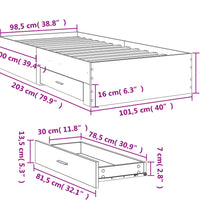 Bettgestell mit Schubladen Betongrau 100x200 cm Holzwerkstoff
