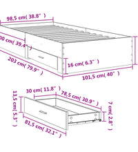 Bettgestell mit Schubladen Braun Eichen-Optik 100x200 cm