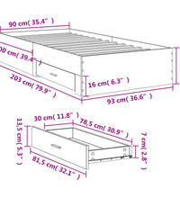 Bettgestell mit Schubladen Räuchereiche 90x200cm Holzwerkstoff