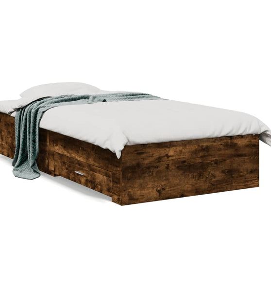 Bettgestell mit Schubladen Räuchereiche 90x200cm Holzwerkstoff