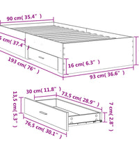 Bettgestell mit Schubladen Grau Sonoma 90x190 cm Holzwerkstoff