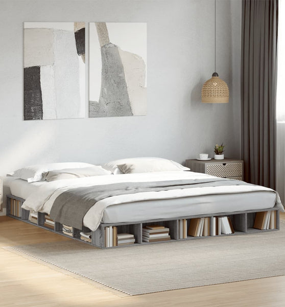 Bettgestell Grau Sonoma 200x200 cm Holzwerkstoff