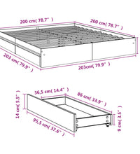 Bettgestell mit Schubladen Räuchereiche 200x200cm Holzwerkstoff