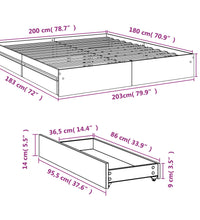Bettgestell mit Schubladen Braun Eichen-Optik 180x200 cm
