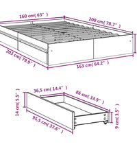 Bettgestell mit Schubladen Schwarz 160x200 cm Holzwerkstoff